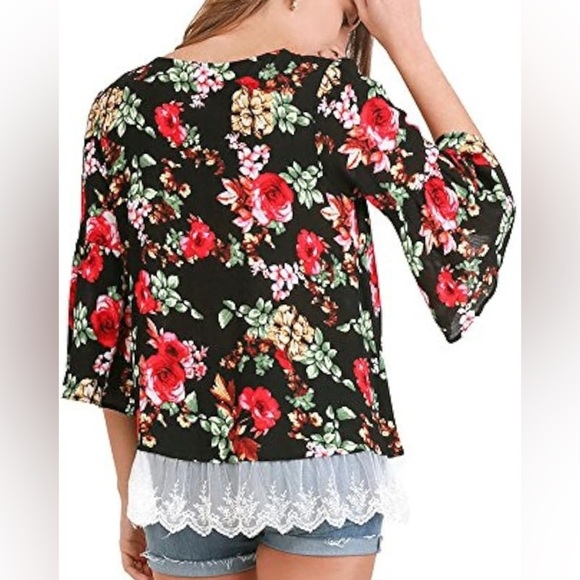 Umgee Women's Caged Floral Bell Sleeve Pullover Tunic Top Lace Y2K Boho Festival - Picture 3 of 14